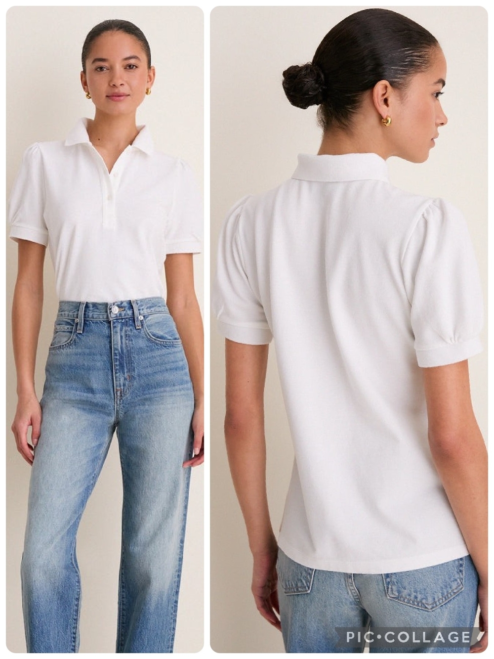 Tuckernuck White Cotton Pique Puff Sleeve Peggy Polo Shirt Size S